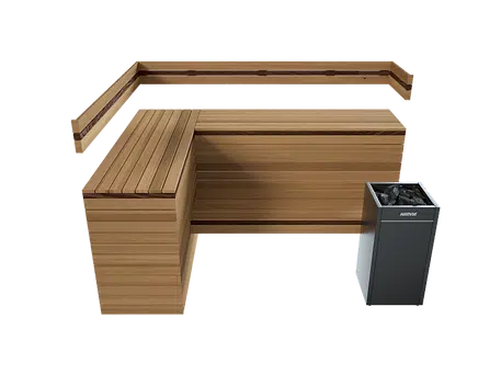 Layout für Innenraum einer Sauna, Freisteller eines klassischen Layouts mit zwei deutlich unterschiedlichen Wärmezonen, individualisierte Traumsauna