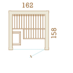 Designsauna Mira, individuelle Ausstattung, Skizze von oben mit Maßen