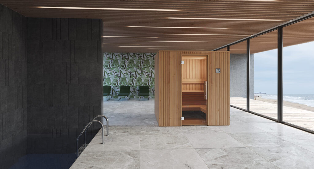 Designsauna Familia im Spa-Bereich, Unikat, Frontansicht